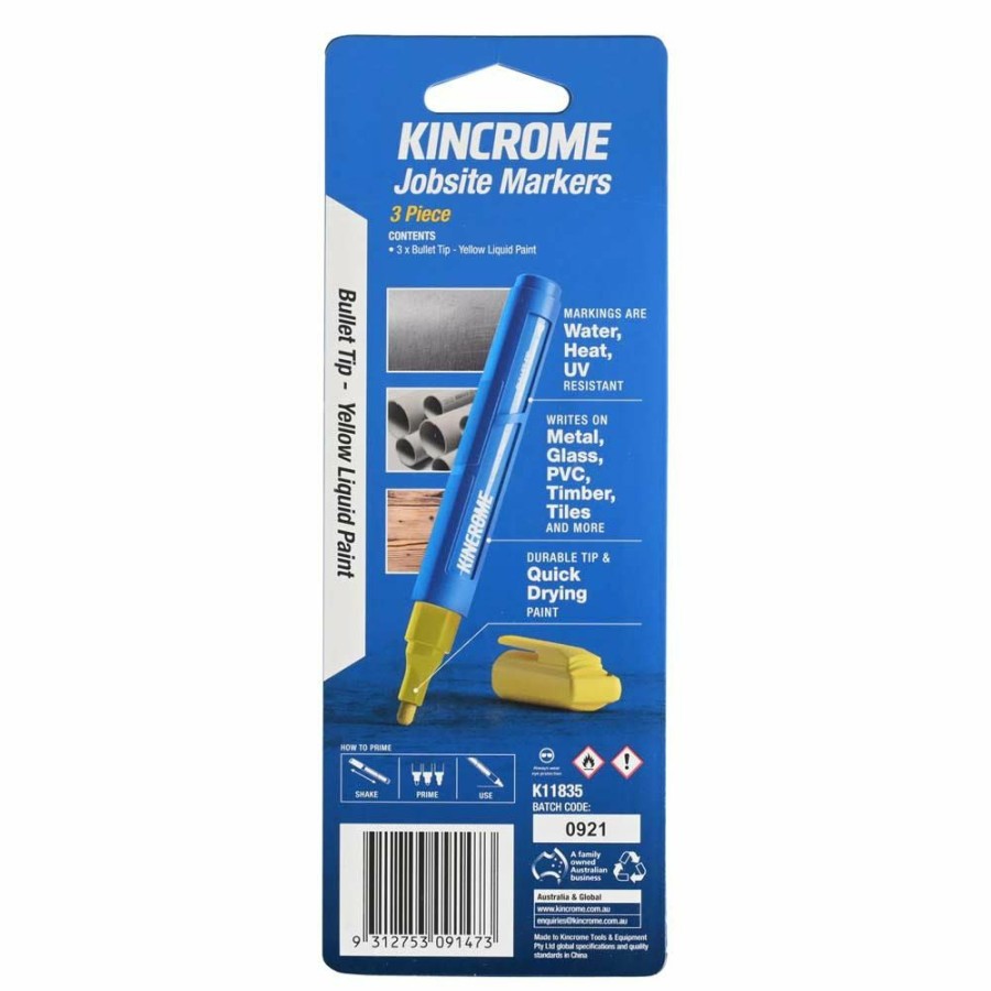 Kincrome Tools Kincrome | Kincrome Paint Marker Bullet Tip Yellow 3 Piece K11835 Free Delivery