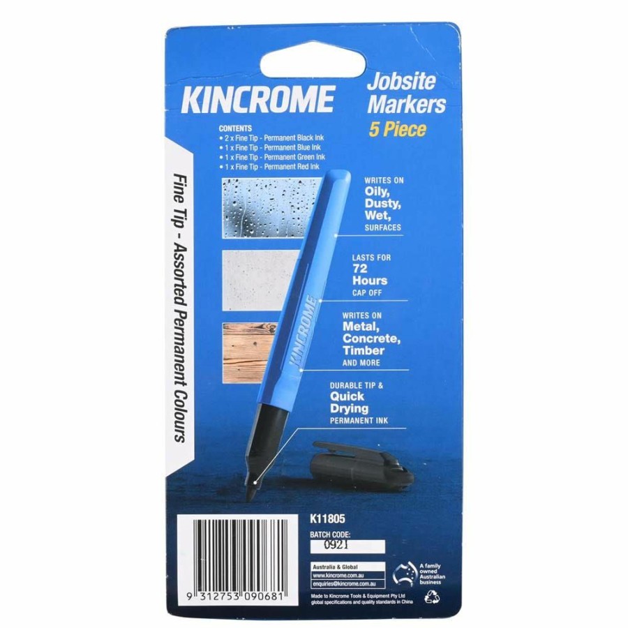 Kincrome Tools Kincrome | Kincrome Permanent Fine Tip Marker Assorted Colours 5 Pack K11805 Large Choice