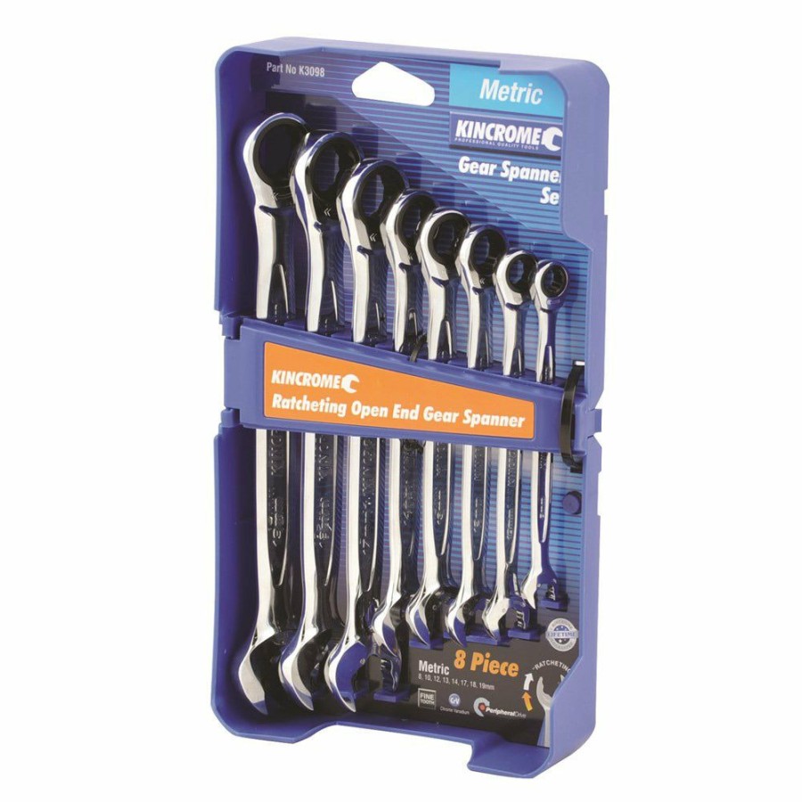 Kincrome Tools Kincrome | Kincrome 8 Piece Combination Ratcheting O/E Gear Spanner Set Metric Single Way K3098 Nice Style