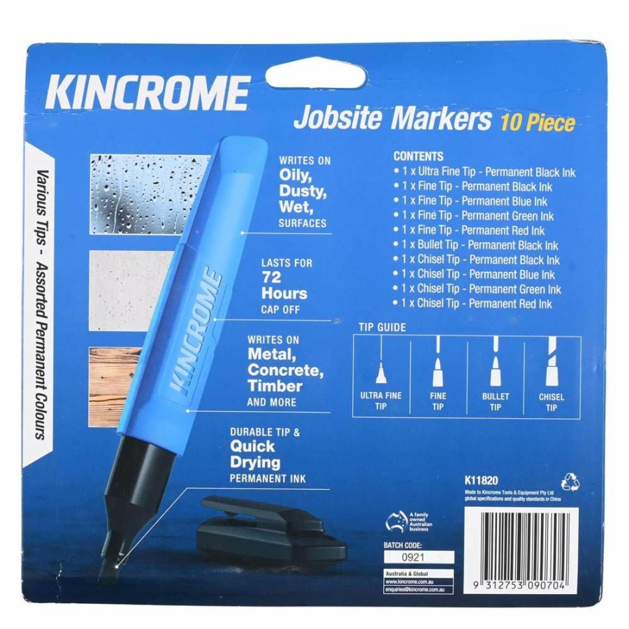 Kincrome Tools Kincrome | Kincrome Permanent Marker Starter Pack Assorted Colours 10 Piece K11820 Promotions