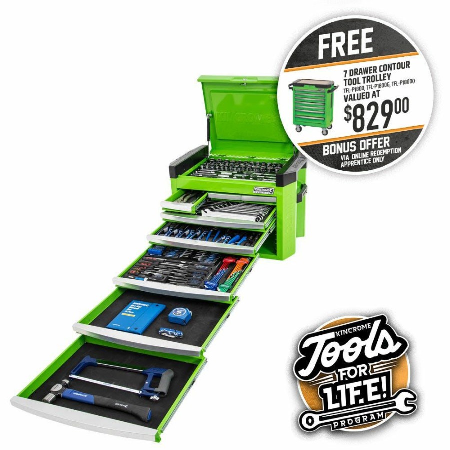 Kincrome Tools Kincrome | Kincrome Contour Tool Chest Kit 246 Piece 8 Drawer Green P1800G Half Price