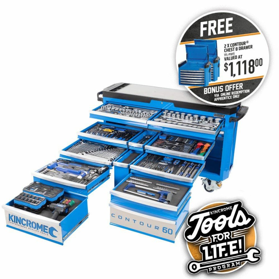 Kincrome Tools Kincrome | Kincrome Contour 60Inch Tool Kit 403 Piece 12 Drawer Extra Wide W. Trolley Blue P1815 Classical Style