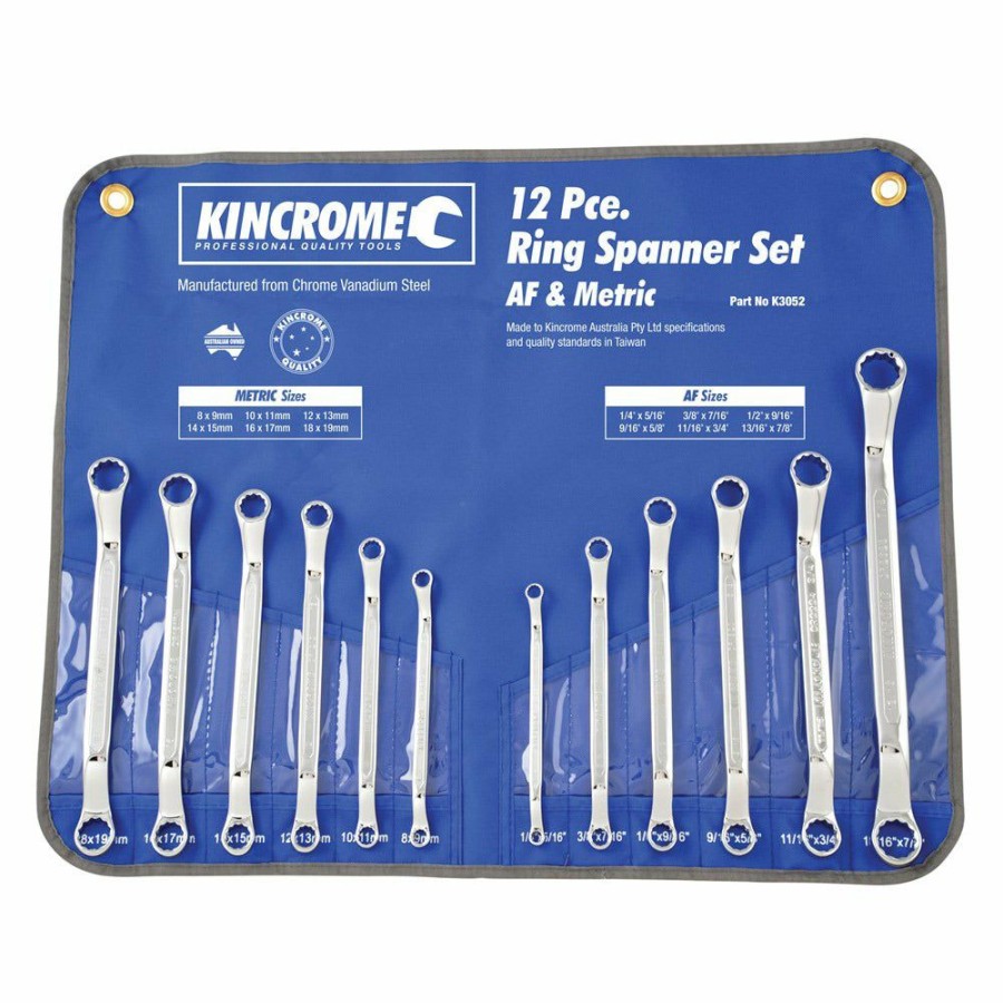 Kincrome Tools Kincrome | Kincrome 12 Piece Ring Spanner Set Imperial & Metric K3052 Large Choice